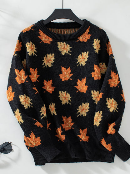 Women's autumn winter maple leaf pullover knitted sweater