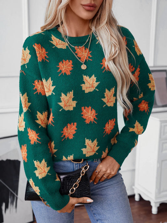 Women's autumn winter maple leaf pullover knitted sweater