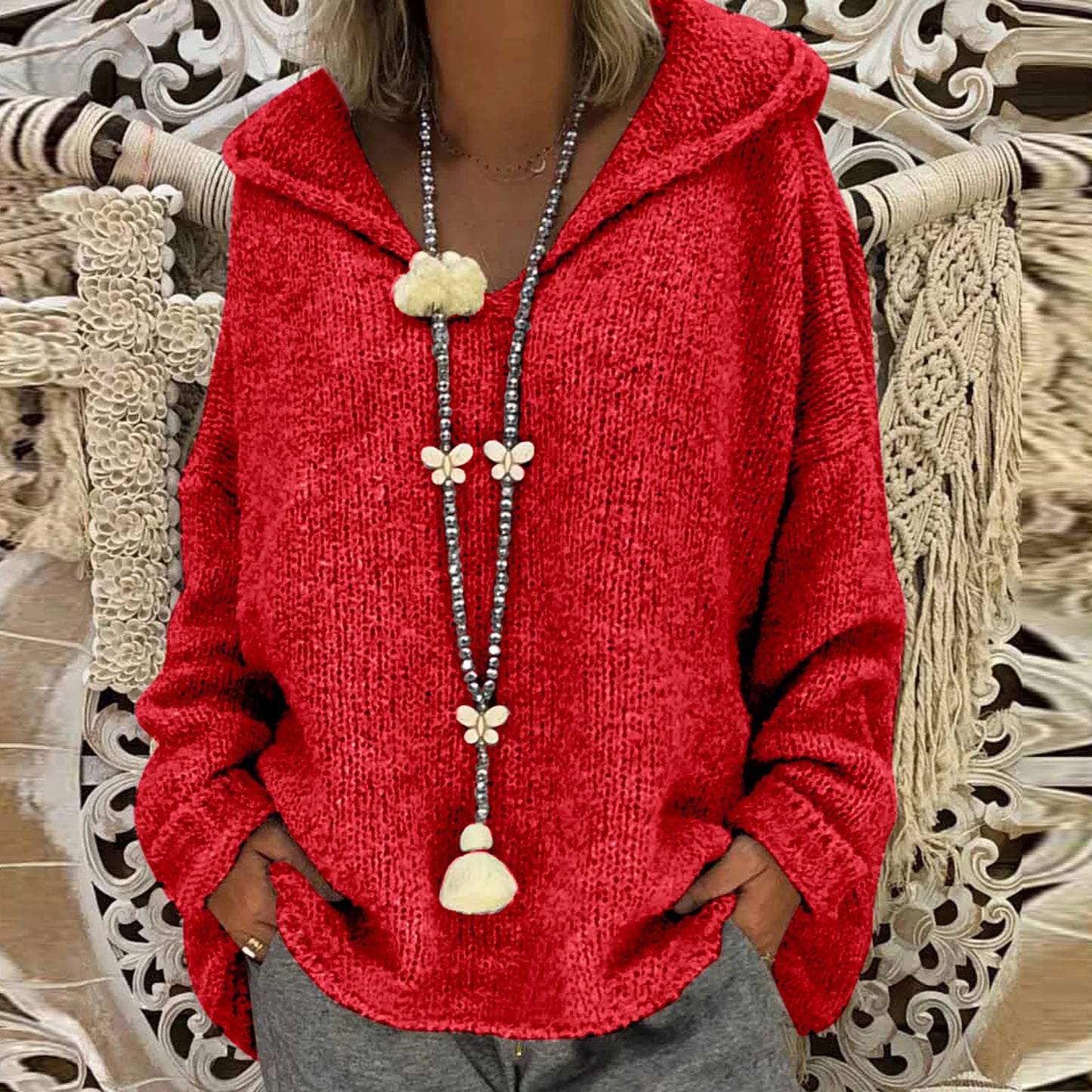 Women's autumn winter oversized boho braided knitted sweater