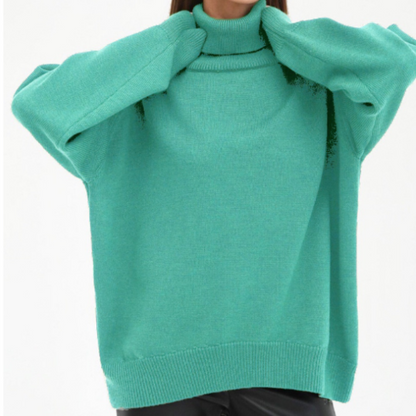 Elegant turtleneck loose knitted sweater for women