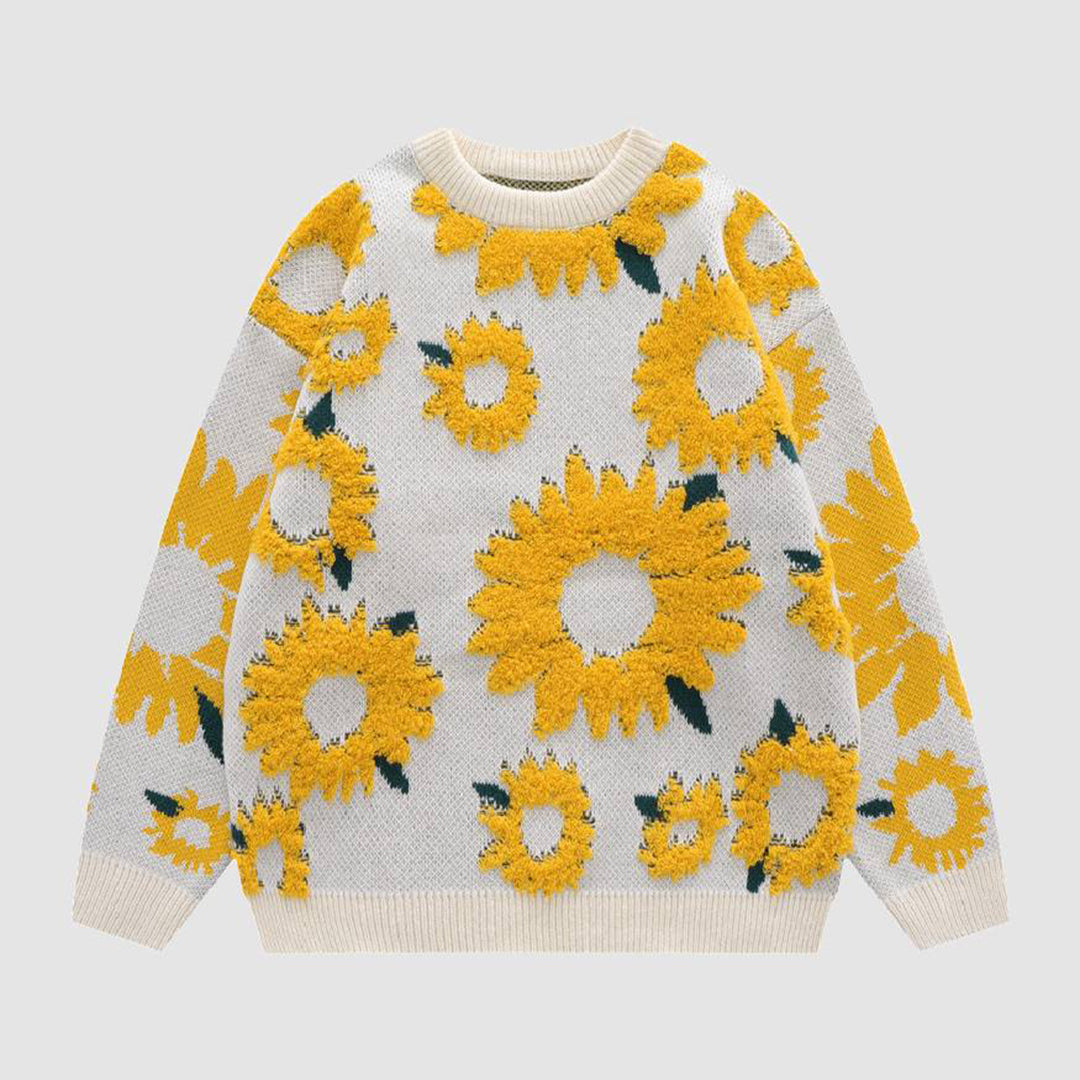 Nairna - cozy knitted sweater with sunflower