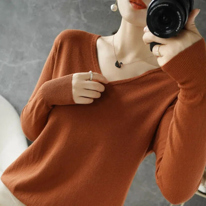 Women's basic knitted v-neck sweater