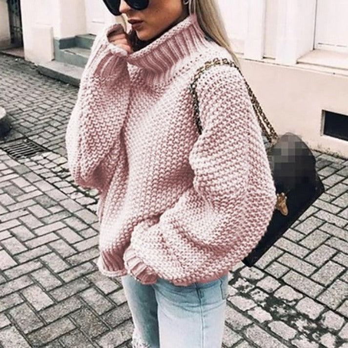 Women's casual chunky knit turtleneck sweater