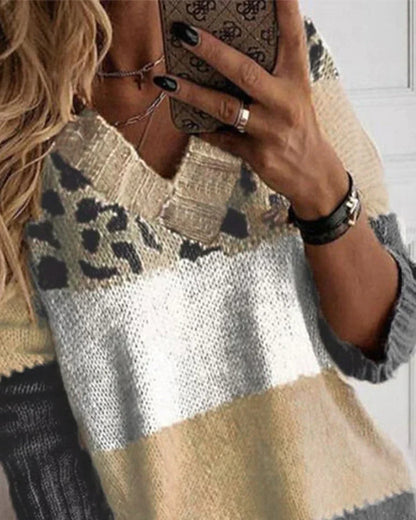 Women's color block striped crochet knitted sweater dress