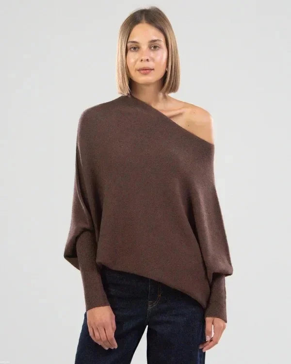 Women's casual asymmetric draped sweater