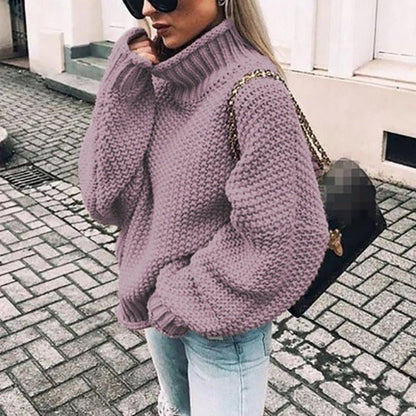 Women's casual chunky knit turtleneck sweater