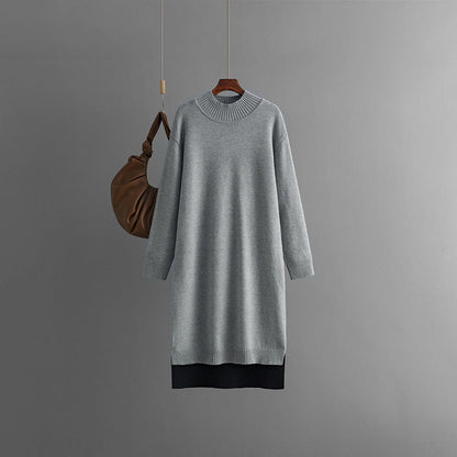 Women's knee-length half-high collar knitted sweater dress