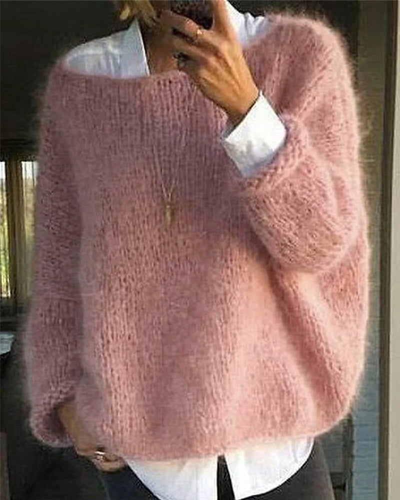 Women's  fuzzy off-shoulder oversized sweater