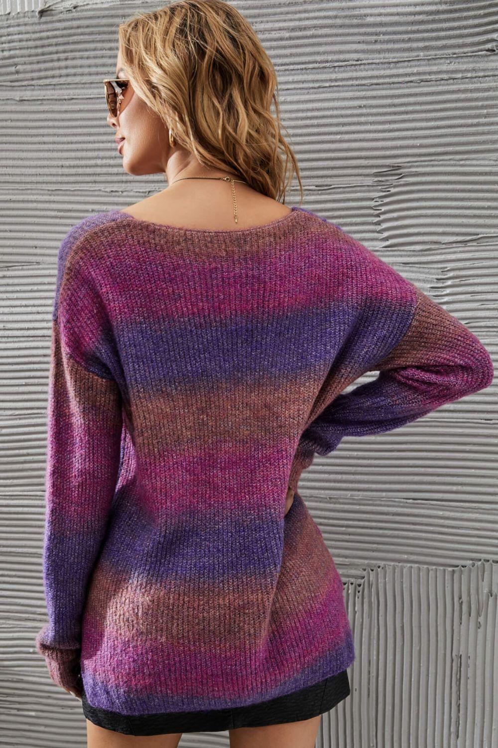 Maja - multicolored rib-knit v-neck knit pullover