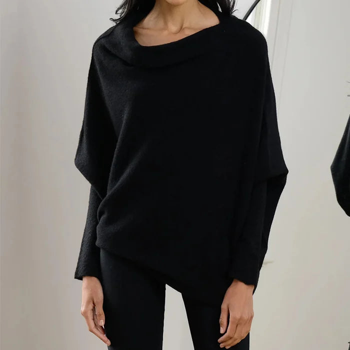 Women's casual asymmetric draped sweater