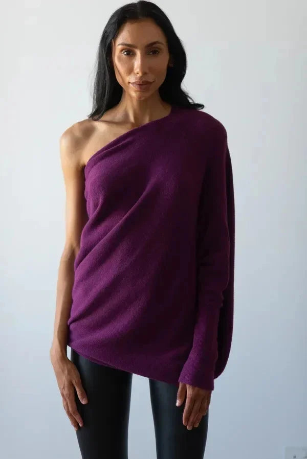 Women's casual asymmetric draped sweater