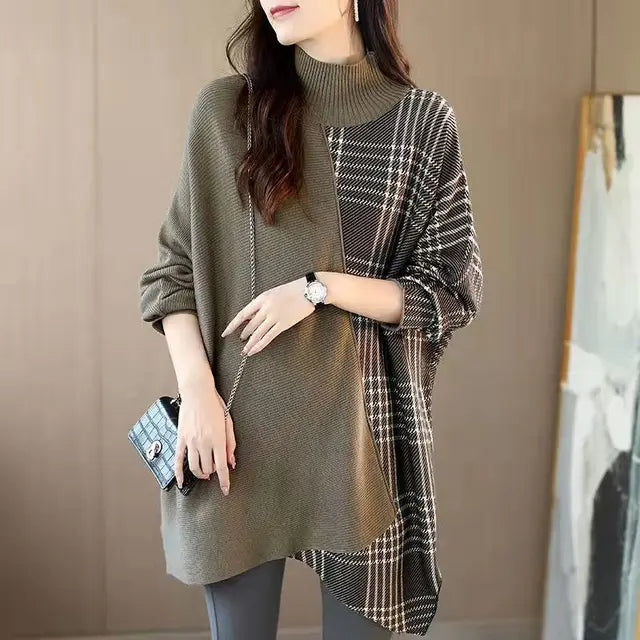 Michelle - casual plaid half turtleneck sweater