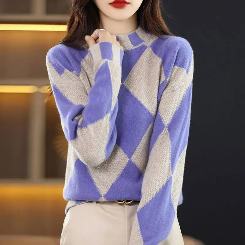 Luna - women's casual check mock neck knit shrug sweater