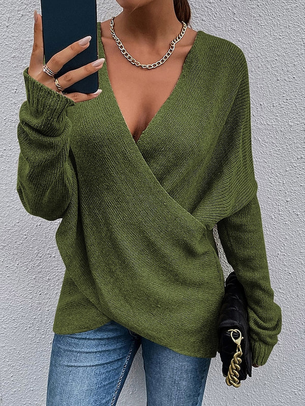 Elizza  - women's v-neck drop shoulder sweater