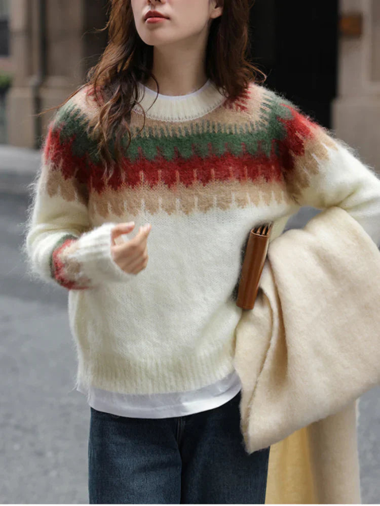 Elegant contrast color knitted sweater for women