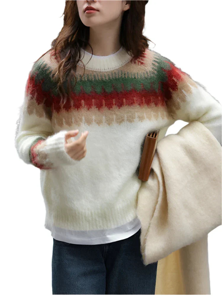 Elegant contrast color knitted sweater for women