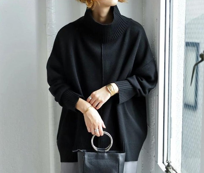 Women's black high neck long sleeve sweater