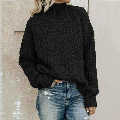 Cozy women's relaxed knitted plain sweater