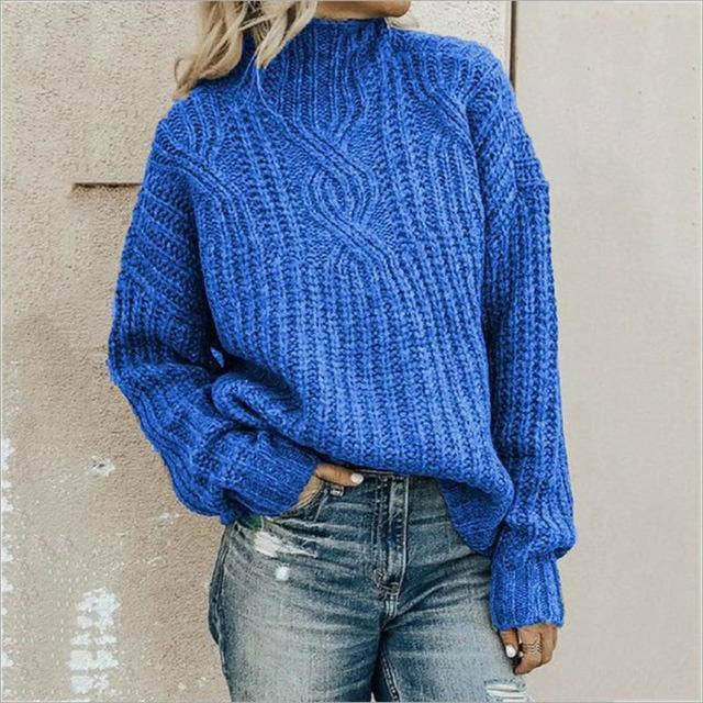 Cozy women's relaxed knitted plain sweater