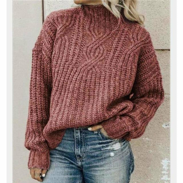 Cozy women's relaxed knitted plain sweater