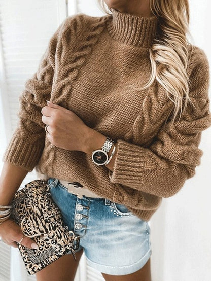 Women's cable knit turtleneck sweater